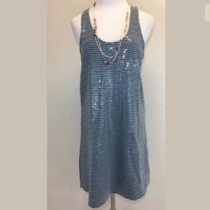 Fossil Blue and White Striped Sequin Tank Dress